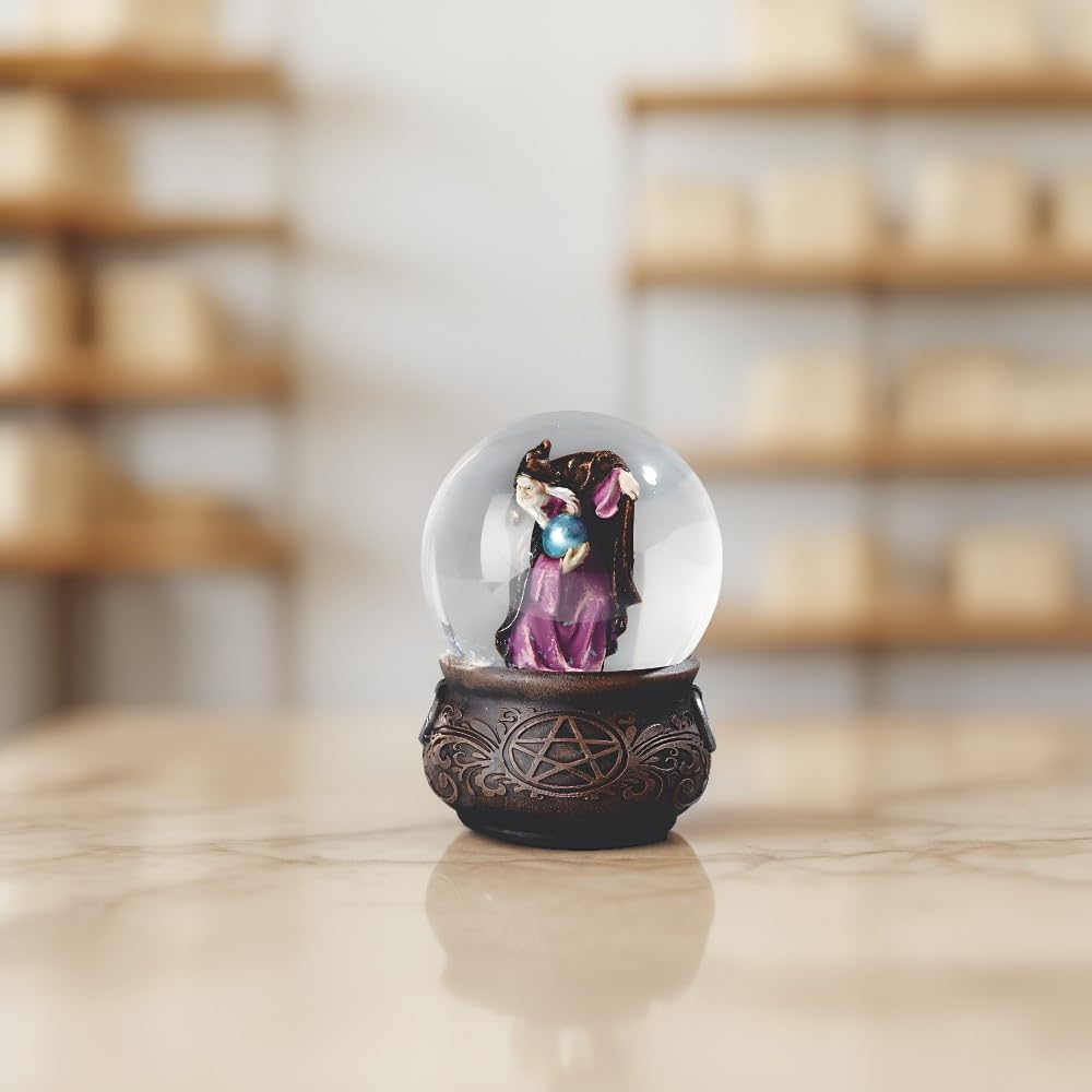 ICE Armor 4.25" H Mystic Wizard Crystal Ball Snow Globe Figurine Decorative Display Ornament Home Accent Collectible for Living Room Bedroom Office Use