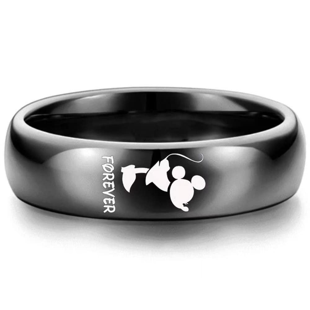 XAHH His and Hers Matching Set Couple Titanium Steel Rings Mouse Kiss Forever Together Promise Wedding Band Black Men Size 11