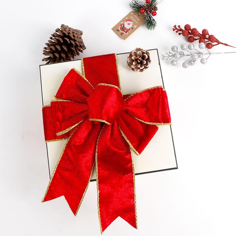 Red Wide Velvet Ribbon Wired for Christmas Tree, Garland, Wreath, 2.5 Inch 5 Yards