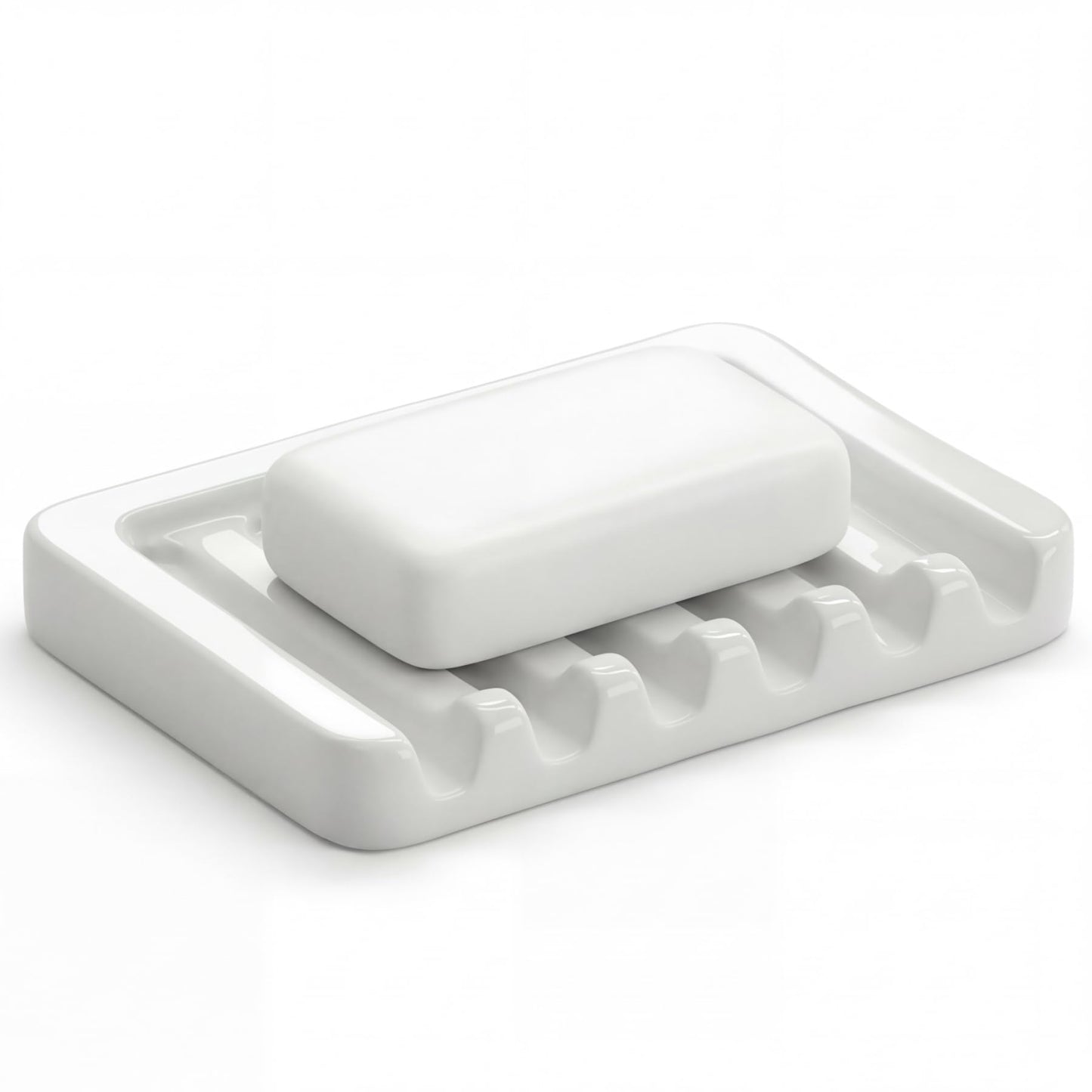 Flioriel White Ceramic Soap Dish, Self Draining Soap Holder for Shower & Bathroom Sink, Porcelain Soap Tray with Anti-Slip Silicone Pads, Easy to Clean & Keep Soap Dry, Modern Minimalist (White)