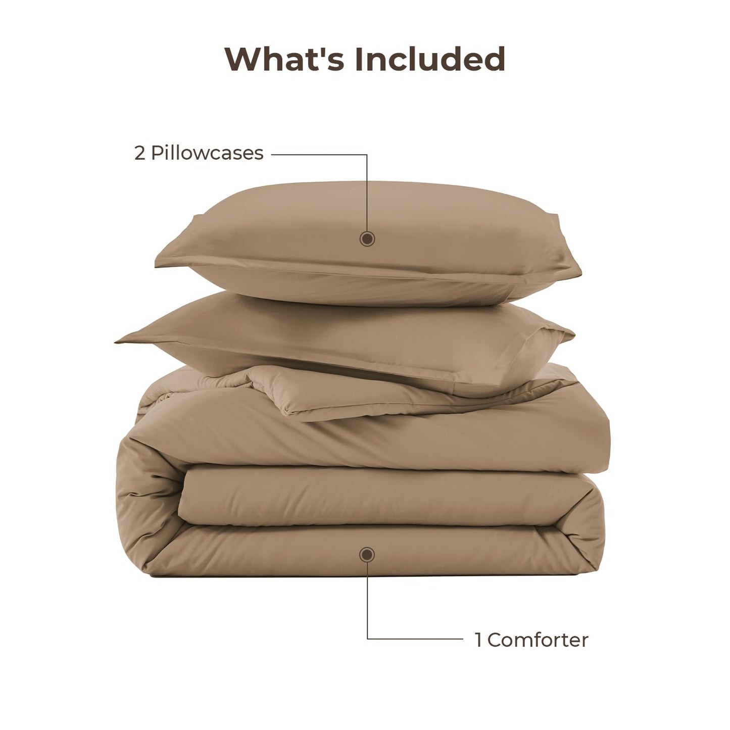 Litanika Taupe Comforter Set King Size, 3 Pieces Solid Bedding Comforter Set, All Season Fluffy Bed Set (104x90In Comforter & 2 Pillowcases)