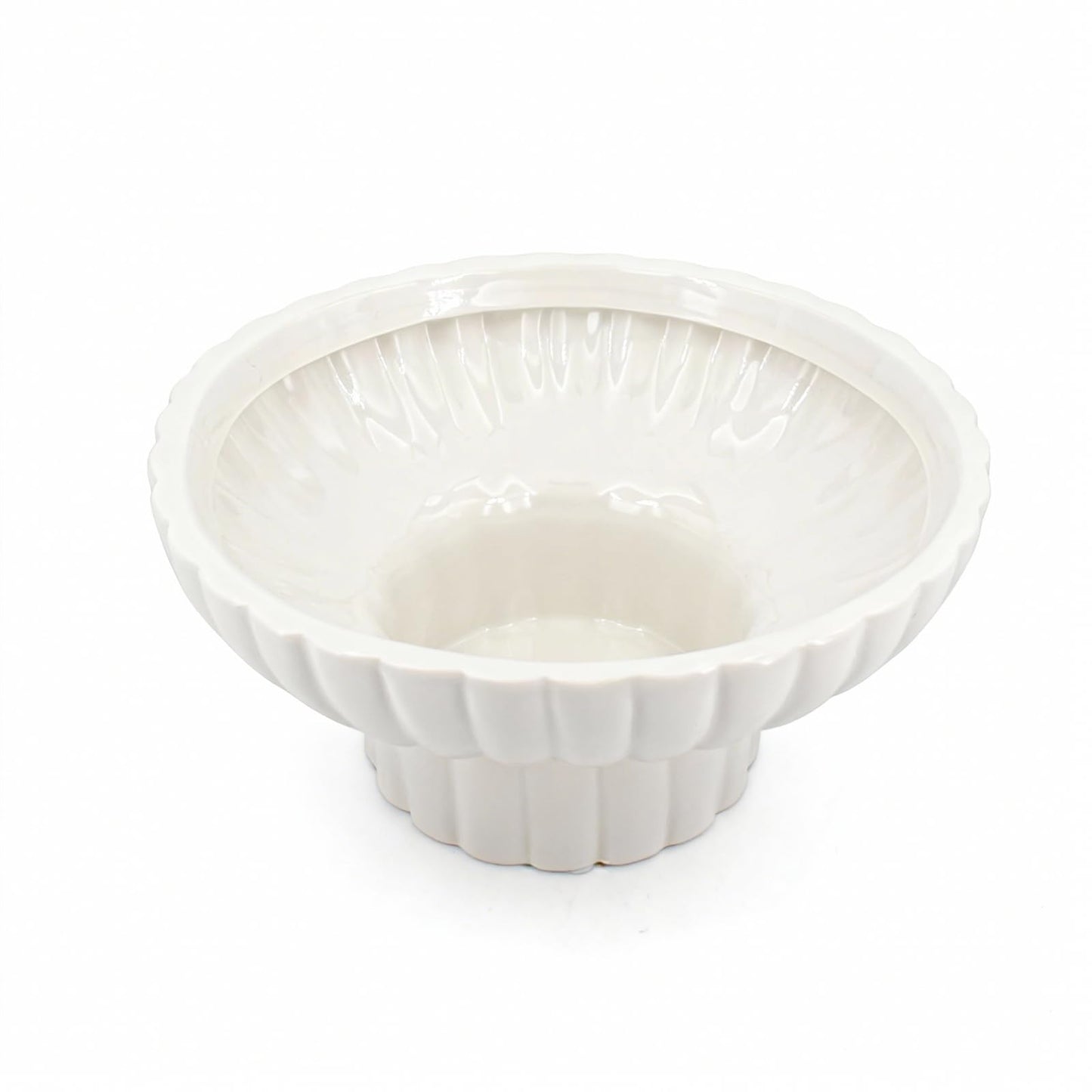 ABSTDEAL Handmade Glossy Ceramic Decorative Footed Bowl, 8 Inch Small Modern Pedestal Bowl,Fluted Decorative Bowl for Coffee Table,Key Bowl for Entryway Table,Ceramic Catch All Bowl for Home Decor