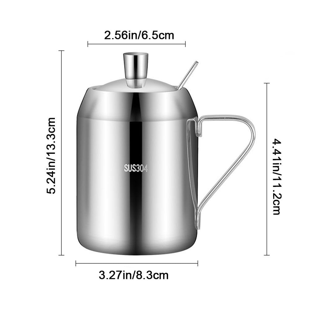 zaoalife Sugar bowl,Salt bowl,Stainless Steel Sugar Bowl with Lid and Spoon, Spice Jar Pepper Salt Pot Condiment Pot,Kitchen Seasoning Container,Small Condiment Container for Home and Kitchen