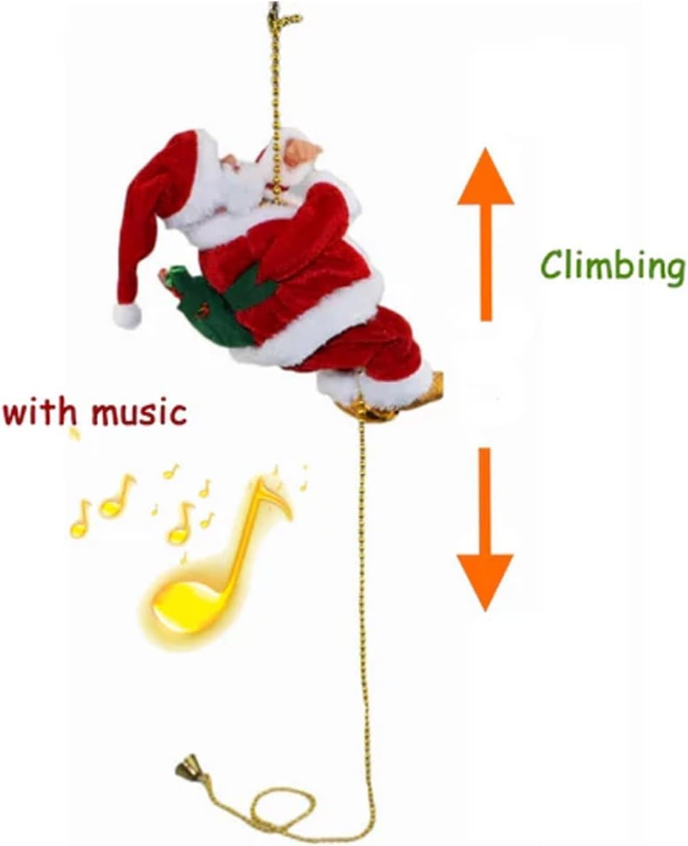 Climbing Santa On Rope,Santa Claus Musical Climbing Rope,Santa Climbing Rope, Christmas Hanging Ornament for Tree, Window, Wall, Home Décor (1Pcs)