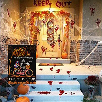 LURLEEZ Halloween Garden Flag，12x18 Inch Double-sided Horror Pumpkin Ghost Cycling Pattern House Flag for Outdoor Yard Home Decoration