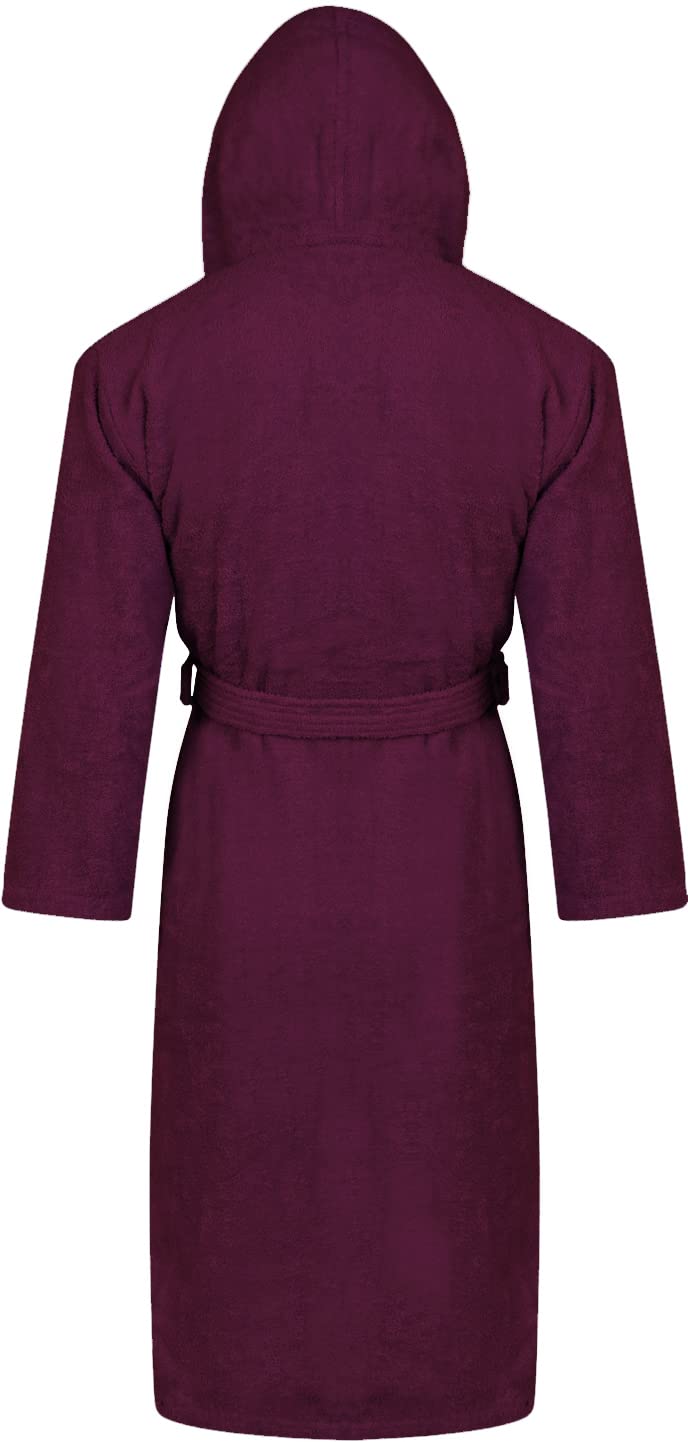 Adore Home 100% Cotton Terry Towelling Hooded Shawl Collar Bathrobe Large,Aubergine