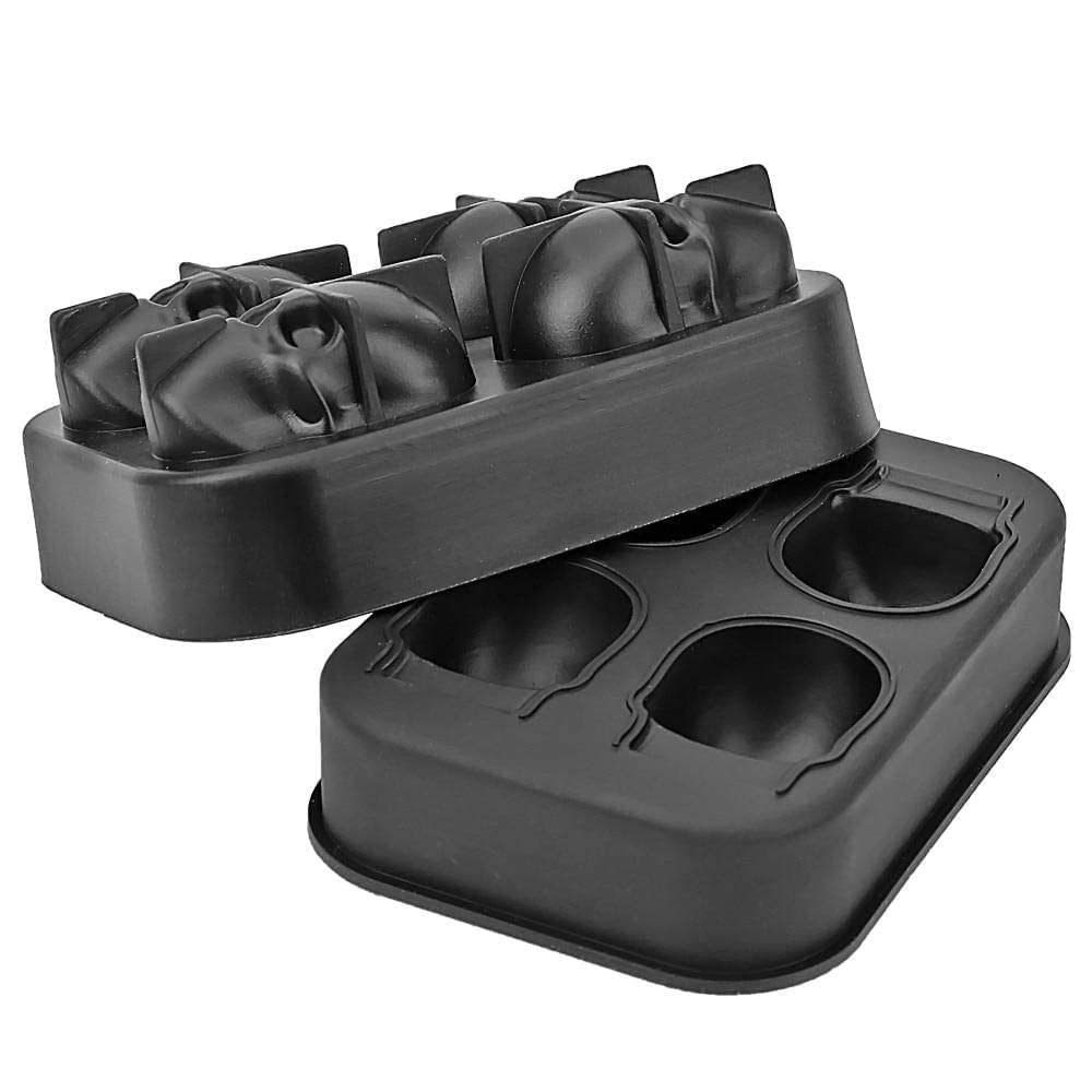 CHIYAN 3D Skull Silicone Ice Cube Mold - 2 Pack 1.9″ Easy Release Flexible Silicone Freezer Tray, Reusable Whiskey Ice Cubes Mold Skull for Party Cocktails Champagne and Drinks