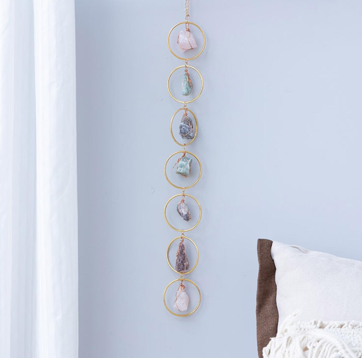 Natural Raw Crystal Wall Decor, Healing Chakra Gemstone Hanging Ornament, Raw Stone Hanging Decoration for Home Window Entryway Hallway Feng Shui Yoga Meditation Car Handmade Gift