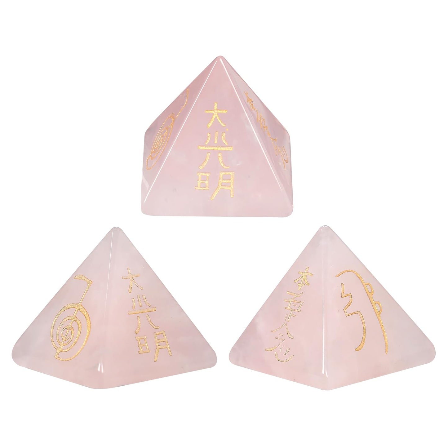mookaitedecor Rose Quartz Crystal Pyramid Stone with Engraved Chakra Symbol, Healing Crystals Energy Generator for Reiki Meditation Divination Decoration