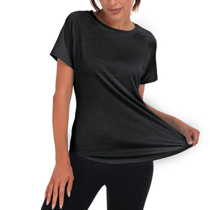 Jlowesun Women's Long Yoga Gym Tops, Sprots Running Exercise T-Shirt Short Sleeve Back Mesh Workout Loose Fit Summer Quick Dry Fitness Activewear Athletic Tee for Ladies