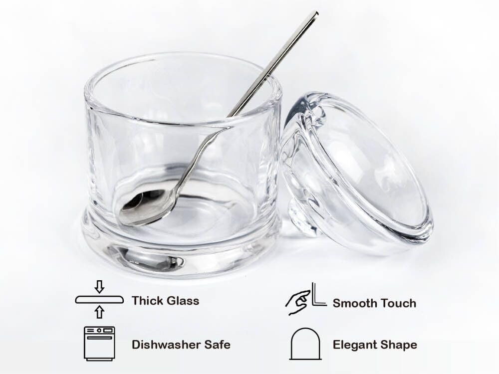 HillSpring Thick Glass Salt Cellar with Stainless Steel Spoon, Clear Container for Kosher, Sea, Himalayan Salt, Sugar, Pepper, Heavyweight Spices Jar, 10 oz (1, Transparent, Medium)