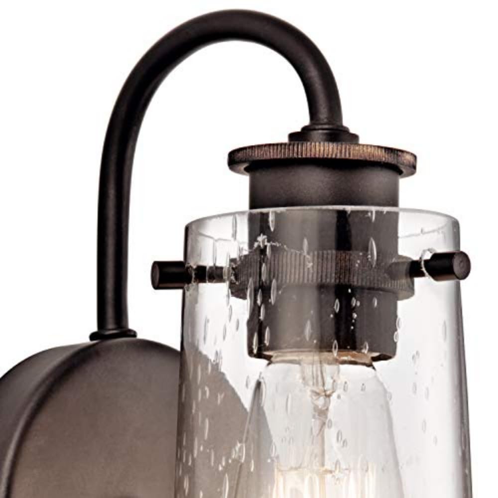 Kichler Braelyn 9.5" Wall Sconce in Olde Bronze®, 1-Light Industrial Wall Mount with Clear Seeded Glass, (9.5" H x 5" W), 45457OZ