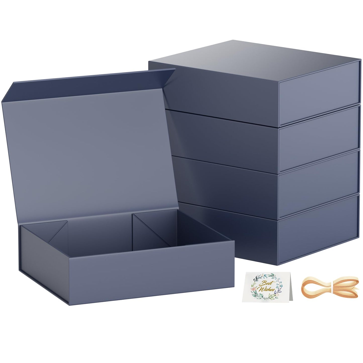 PSHVYM Gift Boxes with Lids, 11.5x7.8x3 In Gentleman Blue Gift Box for Presents Magnetic Closure for T-Shirts, Gloves, Scarves, Books, Baby Clothes, Clothing Gift Wrap, Contains Card, Ribbon (5PACK)