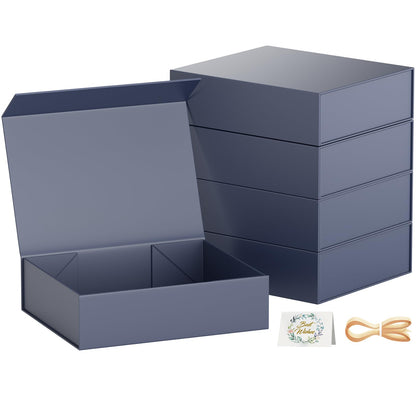 PSHVYM Gift Boxes with Lids, 11.5x7.8x3 In Gentleman Blue Gift Box for Presents Magnetic Closure for T-Shirts, Gloves, Scarves, Books, Baby Clothes, Clothing Gift Wrap, Contains Card, Ribbon (5PACK)