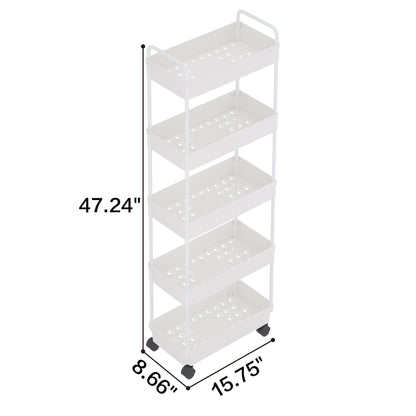 Buzowruil Rolling Storage Cart 5 Tier Organizer Mobile Shelving Unit Storage Rolling Utility Cart with Wheels for Kitchen Bathroom Laundry,White