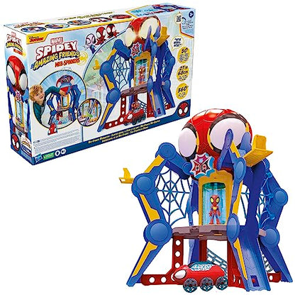 Spidey and His Amazing Friends Web-Spinners Web-Quarters, Kids Playset with Action Figure, Vehicle, and Accessories, Marvel Super Hero Toys, Ages 3 and Up