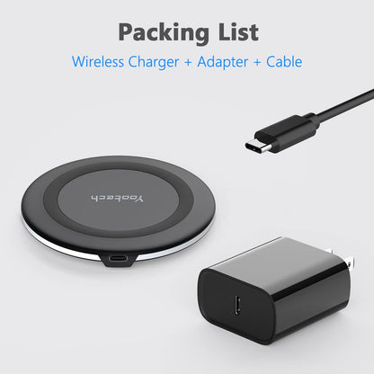 yootech Wireless Charger, 10W Max Wireless Charging Pad with Quick Adapter, Compatible with iPhone 17/17 Pro/17 Pro Max/Air/16/15/14/13/SE 2022/12/11/X,Samsung Galaxy S25/S24/S23, for AirPods Pro 3