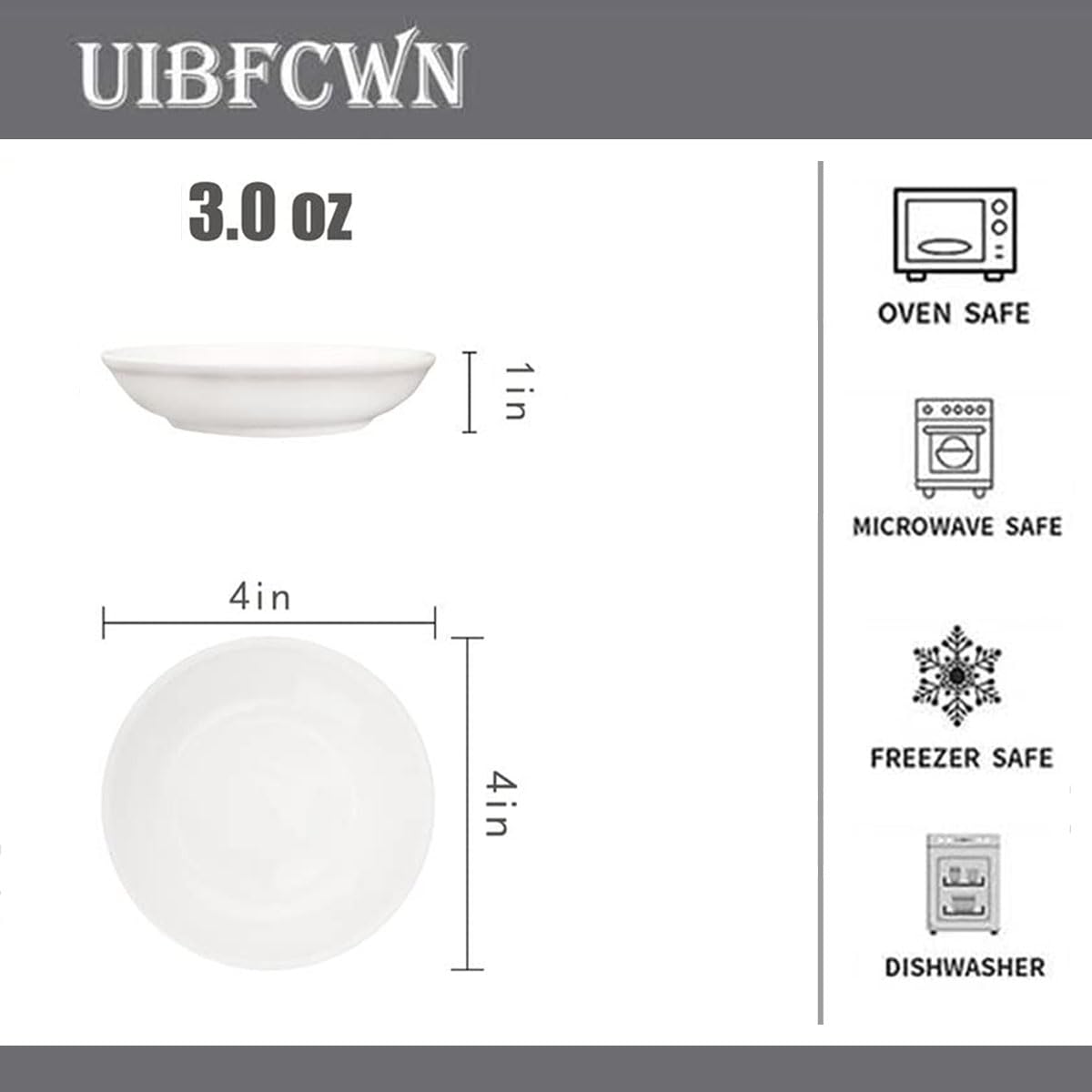 UIBFCWN 3 Oz Ceramic Dipping Bowls, Soy Sauce Dishes Set of 30, Dipping Sauce Cups/Bowls/Dishes for Kitchen, Mini Appetizer Plates for Condiment Sushi Ketchup BBQ Party, 4 Inch