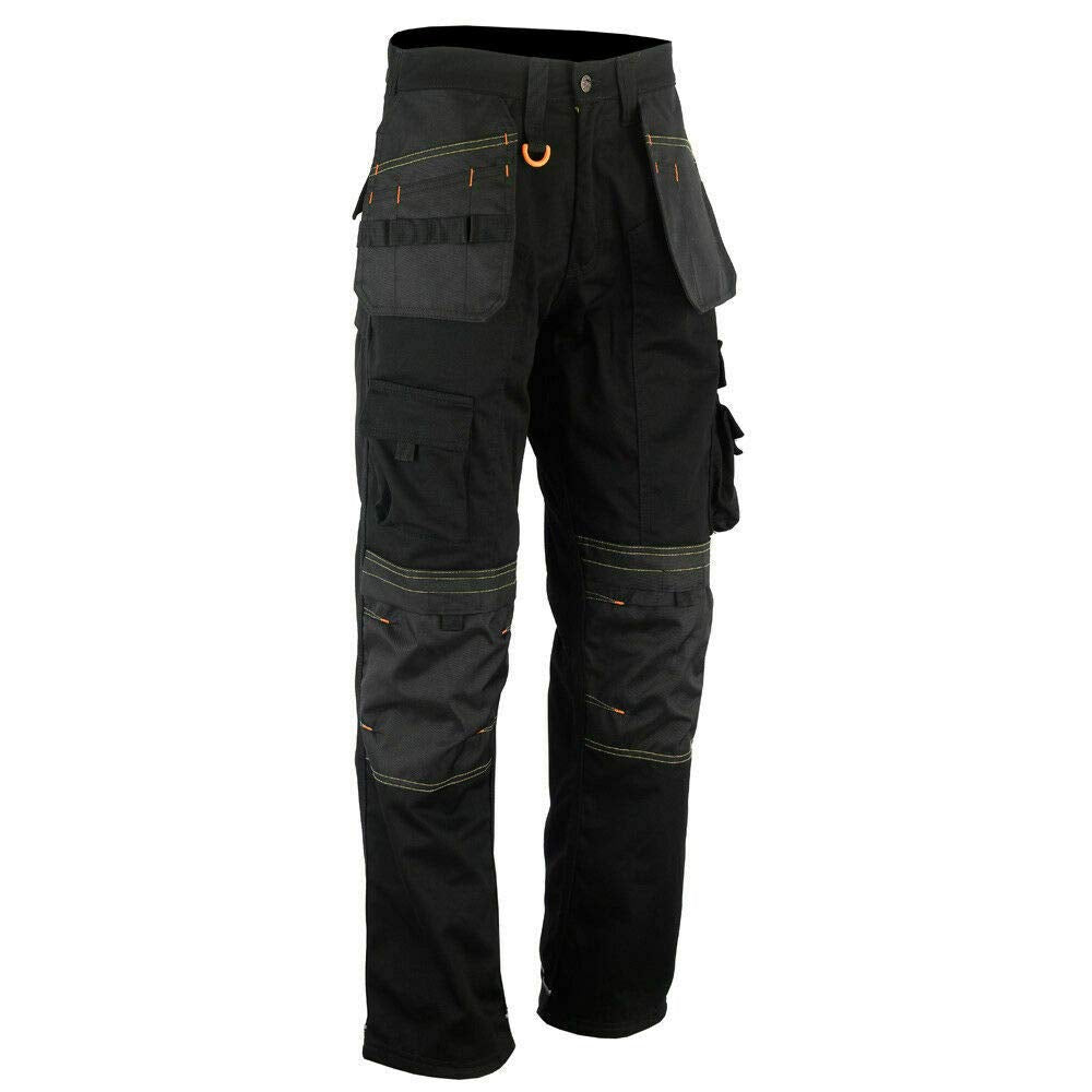 WrightFits Men Holster Work Trousers Black - Heavy Duty Safety Combat Cargo Pants - Multi Pockets - Knee Pad Pockets - Triple Stitched - Durable Workwear (32W X 29L)