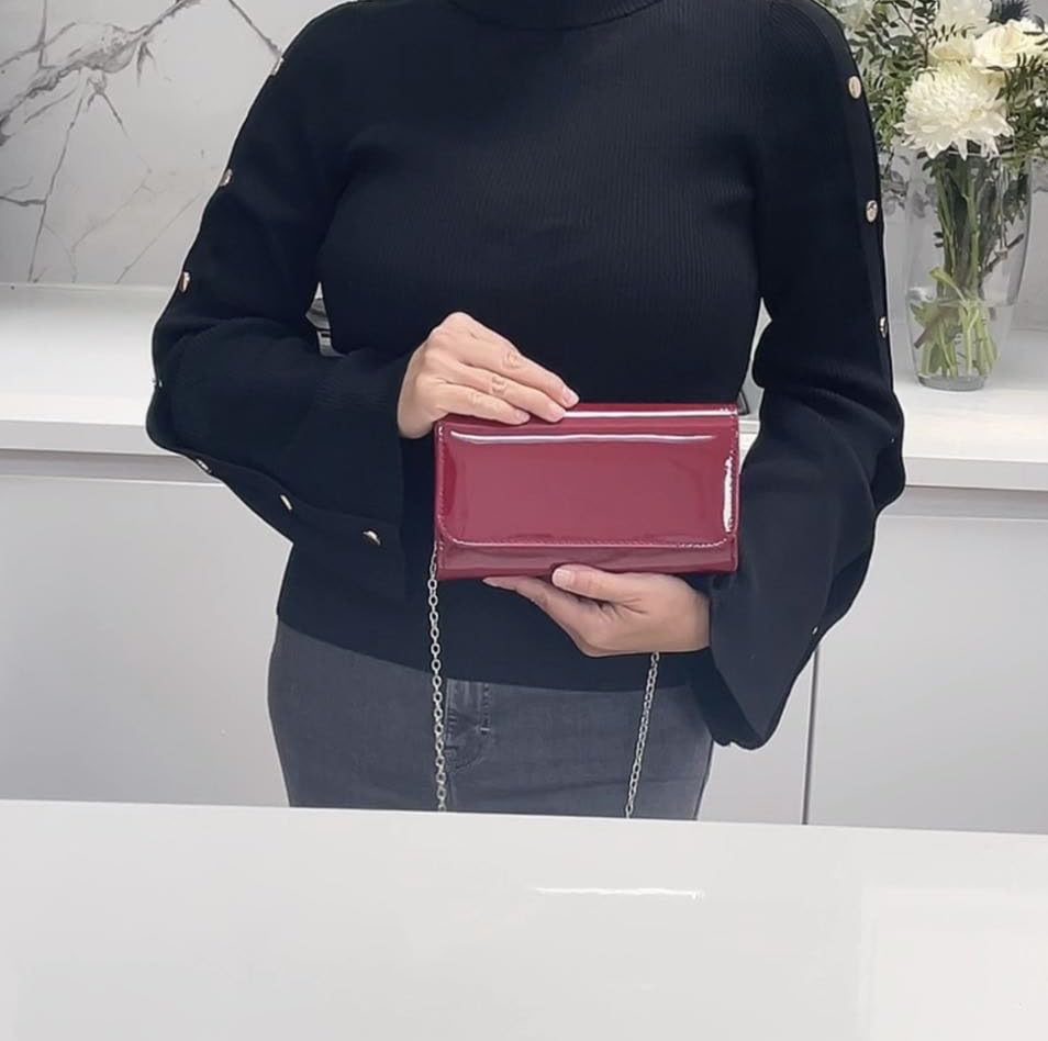 LeahWard Women's Patent Flap Clutch Bag Purses Party Evening Bags Handbag 250 (Burgundy Short)