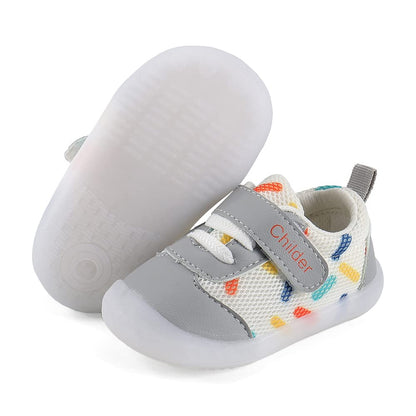 MASOCIO Baby Shoes Boys Girls First Walking Toddler Trainers Sneakers Pre Walker Boy Infant 12-18 Months Size 3 UK Child Grey