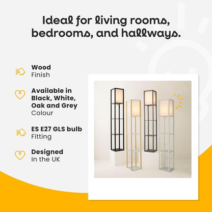 MiniSun | Black Wooden Floor Lamp with Shelves | Floor Lamps & Torchieres, Home Décor & Improvement Essential | Includes 10W GLS Bulb [3000K Warm White]