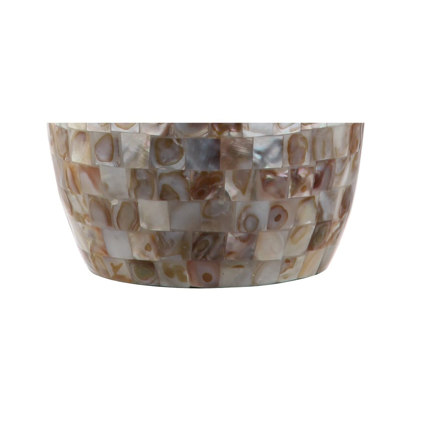 JONATHAN Y 26.5" Ivory Beige Mosaic Seashell LED Table Lamp for Living Room Bedroom Nightstand, Coastal Capiz Shell Base with White Linen Drum Shade, LED Bulb Included JYL1054A