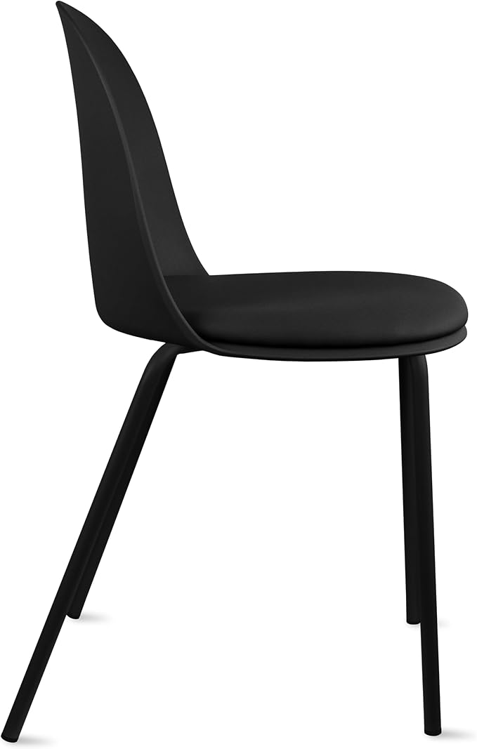 2xhome Modern Stackable Armless Dining Chair | Plastic Shell Seat with Metal Legs | Indoor or Outdoor Use | Home Kitchen Patio (4, Black, Padded Seat)