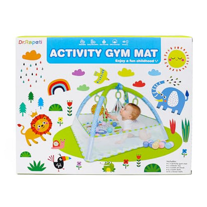 Dr.Rapeti Baby Play Mat, Activity Baby Play Gym with Arch, Playmats & Floor Gyms, Detachable Mirror, Soft Book and Balls Toys, Thick Non Toxic Playmats