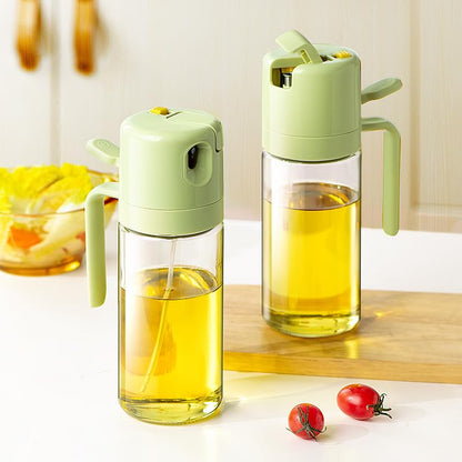 Oil Sprayer for Cooking, 18.6oz/550ml 2 in 1 Olive Oil Dispenser Bottle for Kitchen, Oil Mister Spray Bottle for Cooking, Air Fryer, Salad, Frying, BBQ (Creamy White)