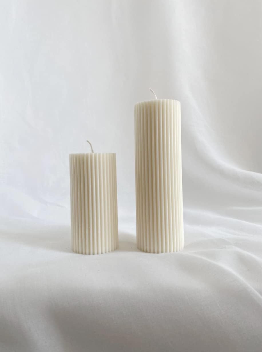 2 Pack Ribbed Pillar Soy Wax Scented Candle for Home Decoration Birthday Wedding Christmas (Ribbed Pillar Candle White)