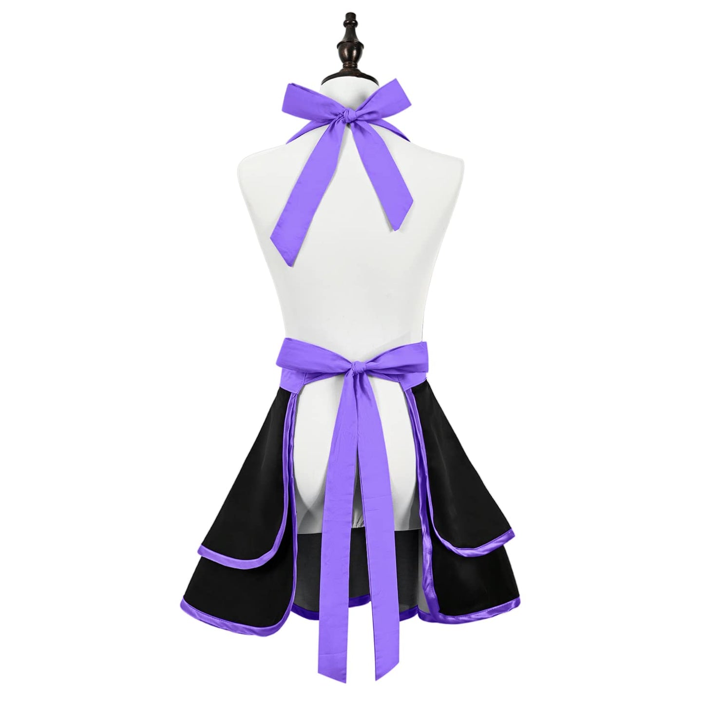 Violet Mist Cute Lovely Retro Aprons for Women Girls Lady Sexy Vintage Aprons Black Purple Vintage 50s Apron Halloween Christmas Apron Cooking Kitchen Ruffle Apron for Housewife Waitress Mother's Gift