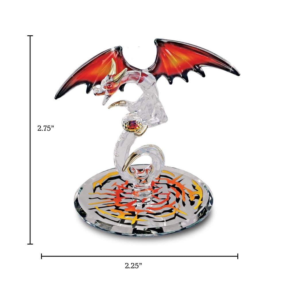 Glass Baron Dragon Crystal Fury Glass Figurine, Hand Blown & Sculpted with 22K Gold Accents & Beveled Mirror Base, Collectible Ornament for Home Decor Table Centerpiece