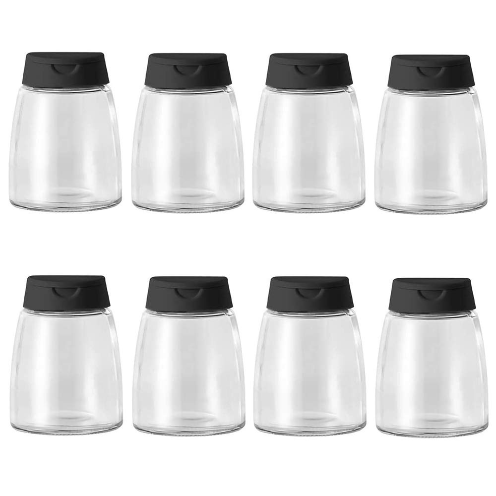 Glass Spice Jars, Double Lids Seasoning Shakers Glass Bottles Spice Shakers Sifter Barbecue Salt & Pepper Shaker Container (8PCS）