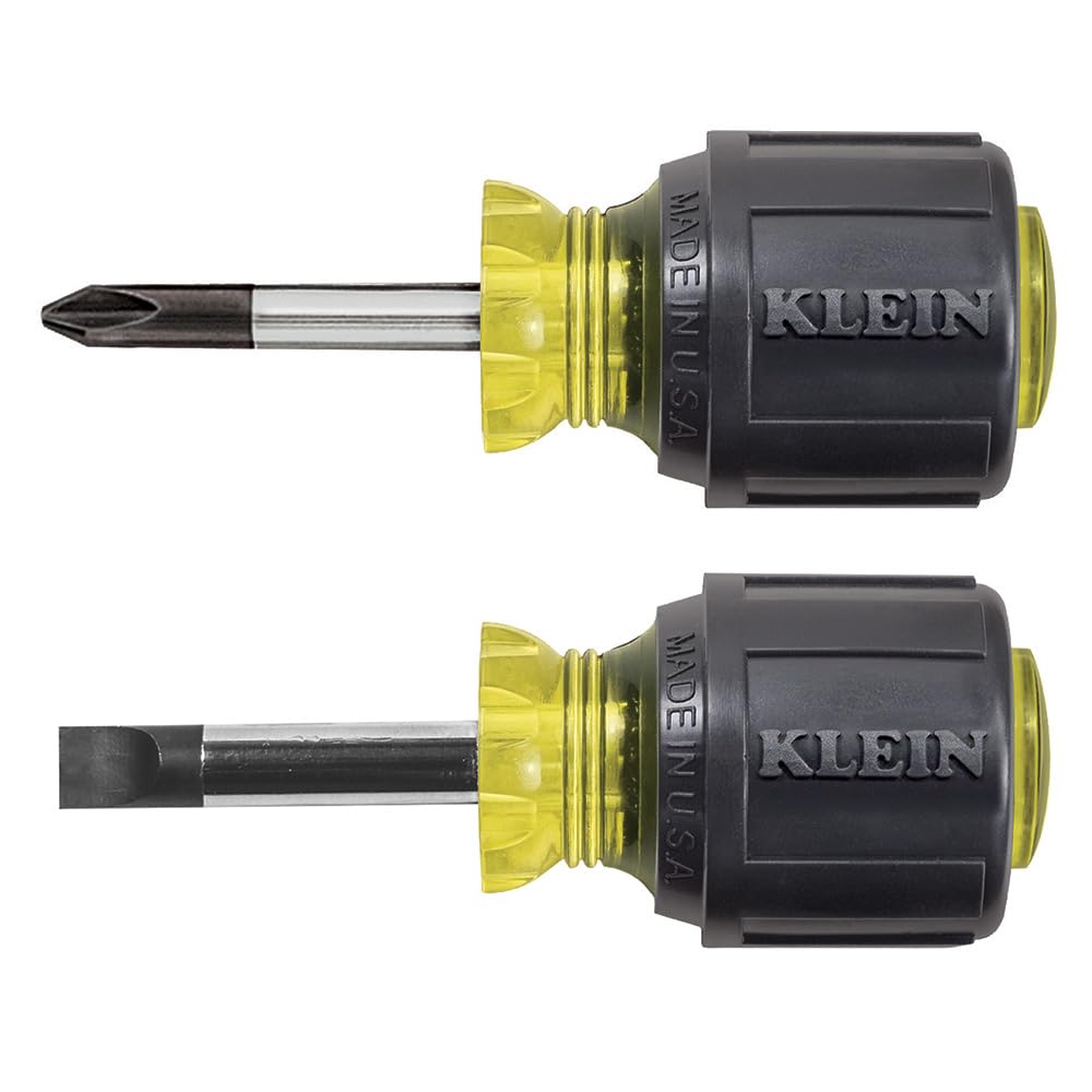 Klein Tools 85071 Stubby Slotted and Phillips Screwdriver Set with 5/16-Inch Cabinet-Tips and #2 Phillips-Tip, Made in USA, 2-Piece