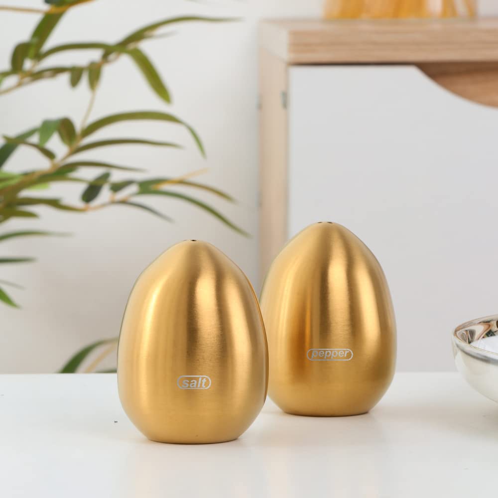 TUPMFG Salt Pepper Shaker Set: Stainless Steel Salt & Pepper Dispenser 2 Pieces for Kitchen (Gold)