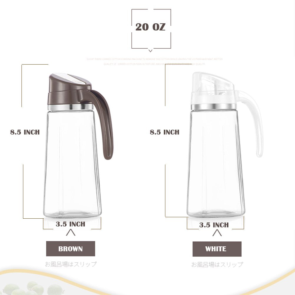 Marbrasse Oil Dispenser for Kitchen,20 OZ /600ml Leakproof Glass Oil Bottle with Auto Flip Cap,Olive Oil Container for Kitchen Cooking (White)