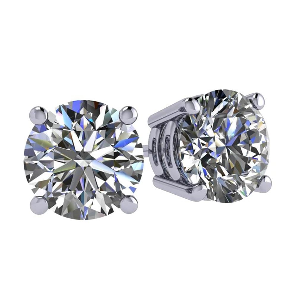 Central Diamond Center Round Simulated Diamond Stud Earrings Hypoallergenic Metal & Sterling Silver CZ - 5.25mm (1.00cttw) Platinum
