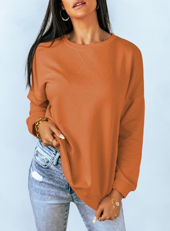 Dokotoo Womens Casual Plus Size Long Sleeve Halloween Crewneck Sweatshirt Side Split Comfy Loose Fit Solid Basic Pullover Tunic Tee Shirts Tops Sweatshirts for Teen Girls 2025 Fashion Fall Orange XXL