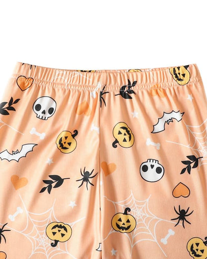 MyFav Halloween Girl Pajamas Set Cute PJS Short Sleeve Long Pants Sleepwear Crew Neck Kid PJS Night Clothes,Light Orange,10Y
