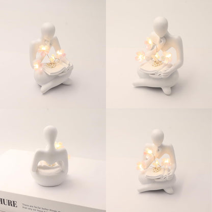 Sewinde Bookshelf Decor Thinker Statue, Battery Powered Night Light, Modern Abstract Reading Figurines Home Decoration, Living Room Office Shelf Table Desk Decor, Aesthetic Gift