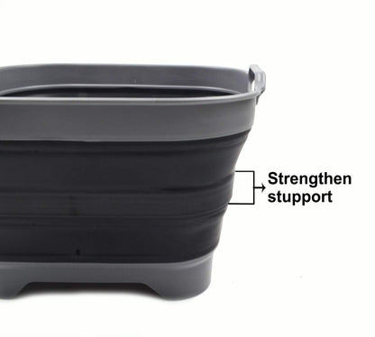 SAMMART 10L (2.64 gallon) Collapsible Dishpan with Draining Plug - Foldable Washing Basin - Portable Dish Washing Tub - Space Saving Kitchen Storage Tray (1, Grey/Black)