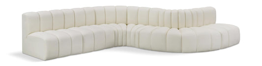 Meridian Furniture 101Cream-S7C Arc Collection Modern | Contemporary Modular Sofa with Soft Cream Vegan Leather, Deep Channel Tufting, Modular Design, 170" W x 62" D x 30" H, Cream