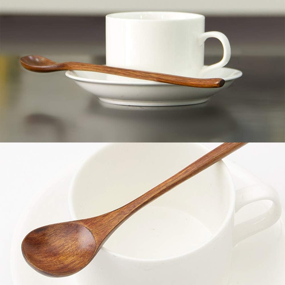 renawe 12 Pcs Small Wooden for Coffee Spoon Set Teaspoons Tasting Spoons Tiny Wood Iced Tea Spoons Stirring Spoon for Jars Eating Spices Seasoning Spoons Stir Spoon Honey Spoons, 9 inch, Natural