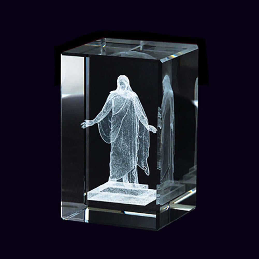 Lifebeats Christus Statue Laser Engraved Crystal Cube by Ringmasters