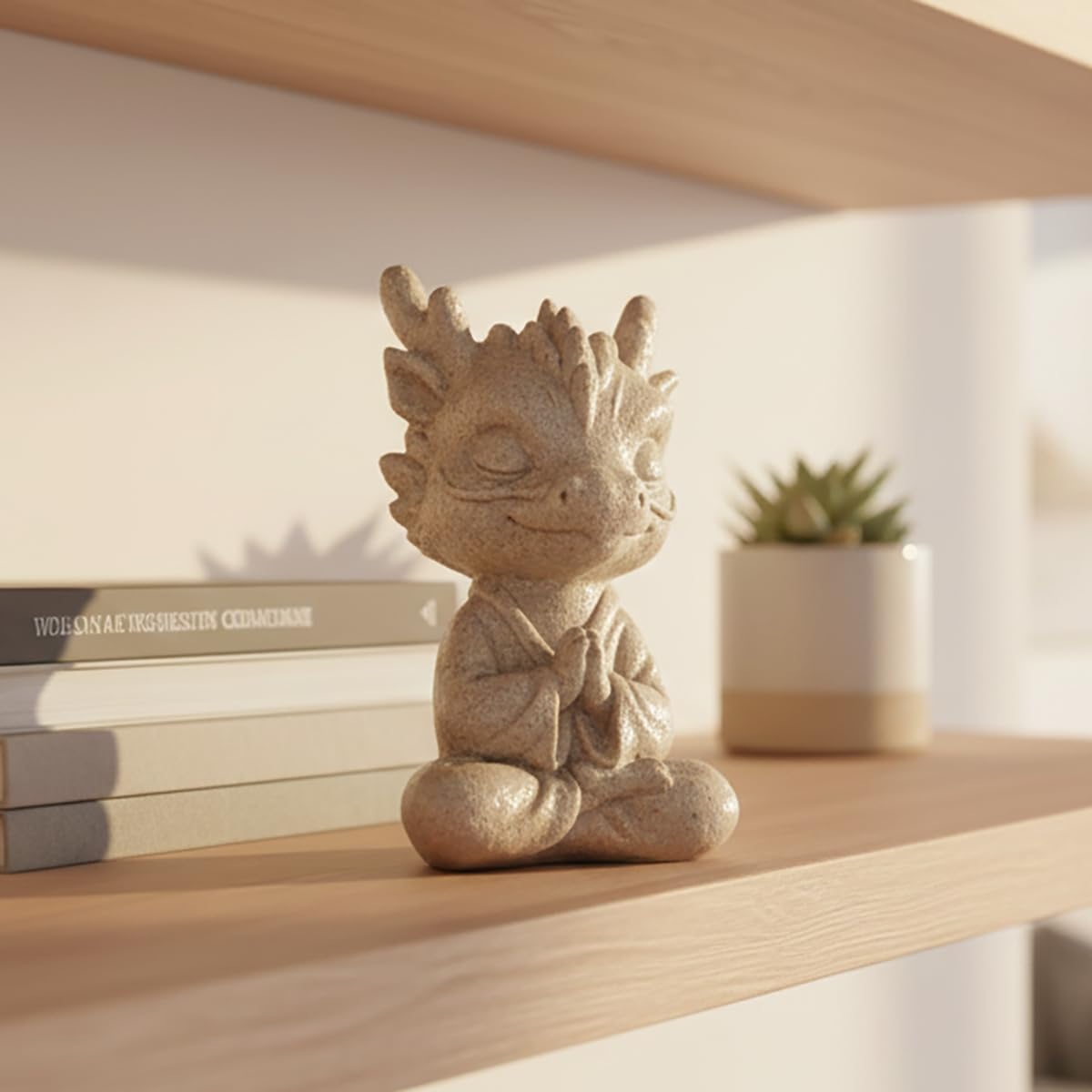 JIALINXIA Meditating Dragon Statue, Resin Zen Yoga Dragon Figurine with Praying Hands, Fantasy Animal Desk Shelf Decor for Office, Meditation Room