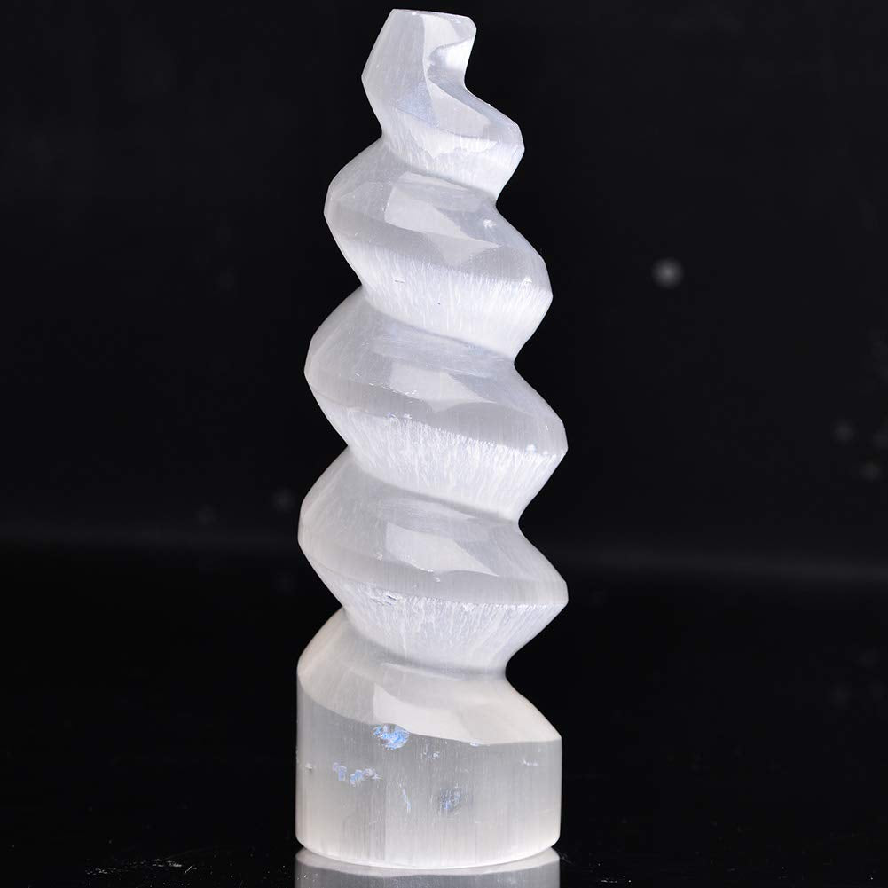 AMOYSTONE Selenite Crystal Tower Large Spiral Wands Healing Stones Chakra for Meditation 6" Home Decoration 1 PC