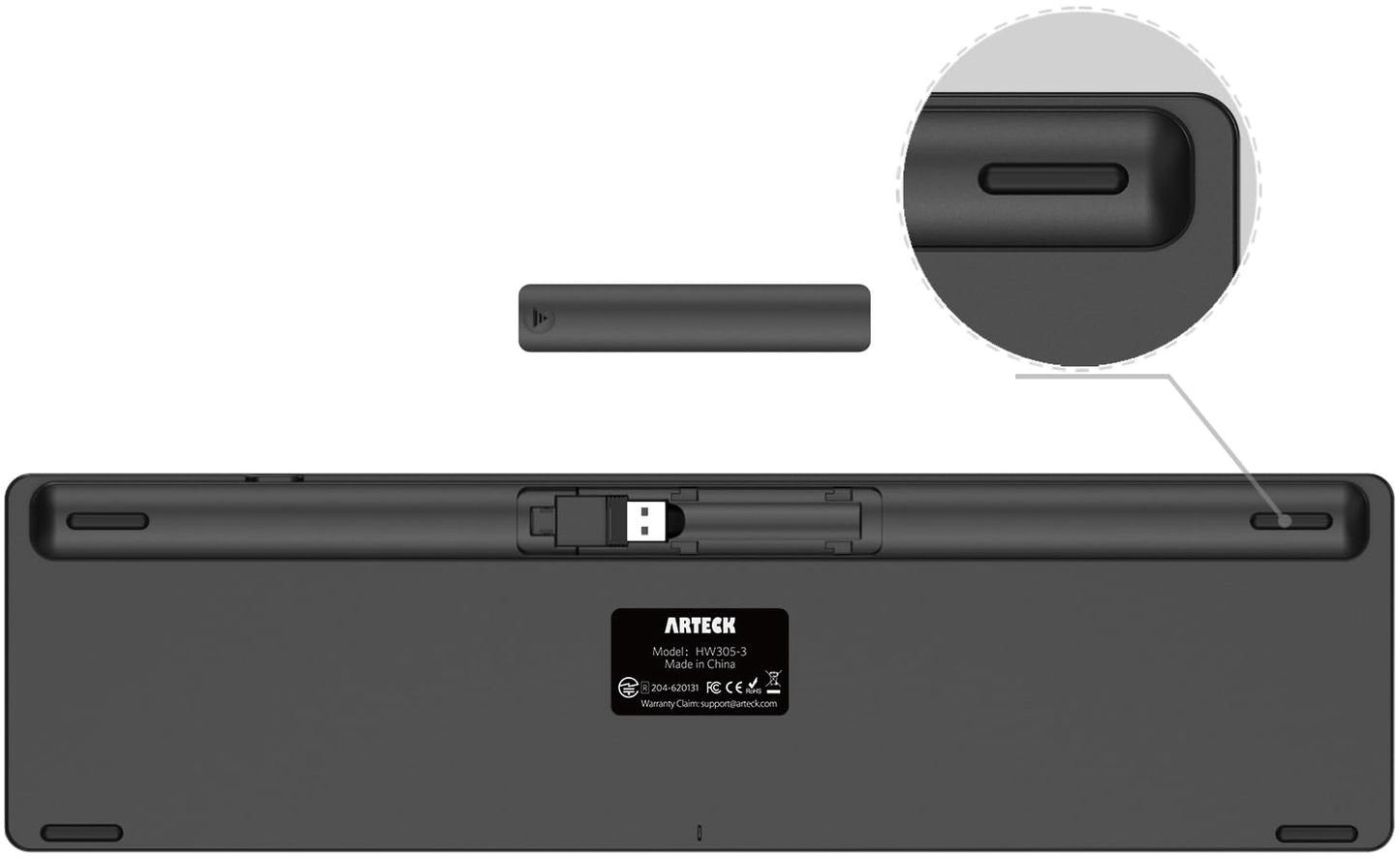 Arteck 2.4G Wireless Keyboard Ultra Slim Full Size Keyboard with Numeric Keypad and Media Hotkey for Computer/Desktop/PC/Laptop/Surface/Smart TV and Windows 10/8/ 7 Built-in Rechargeable Battery