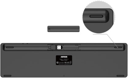 Arteck 2.4G Wireless Keyboard Ultra Slim Full Size Keyboard with Numeric Keypad and Media Hotkey for Computer/Desktop/PC/Laptop/Surface/Smart TV and Windows 10/8/ 7 Built-in Rechargeable Battery