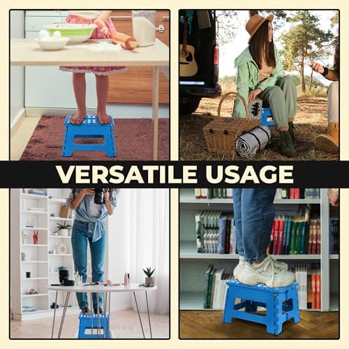 Utopia Home Folding Step Stool with Handle – 9 Inch Anti Slip Collapsible Stool – Holds Up to 300 lbs – Sturdy Plastic Step Stool Foldable for Kitchen, Bathroom and Home Use (1-Pack, Blue)
